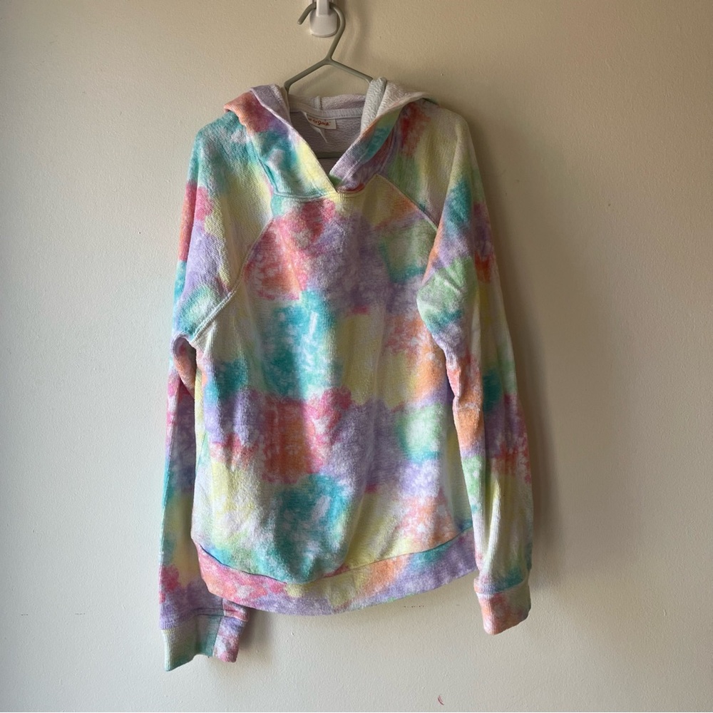 Cat & Jack Pastel Tie-Dye Hoodie L 10/12 Rainbow Terry Pullover Sweatshirt Kids